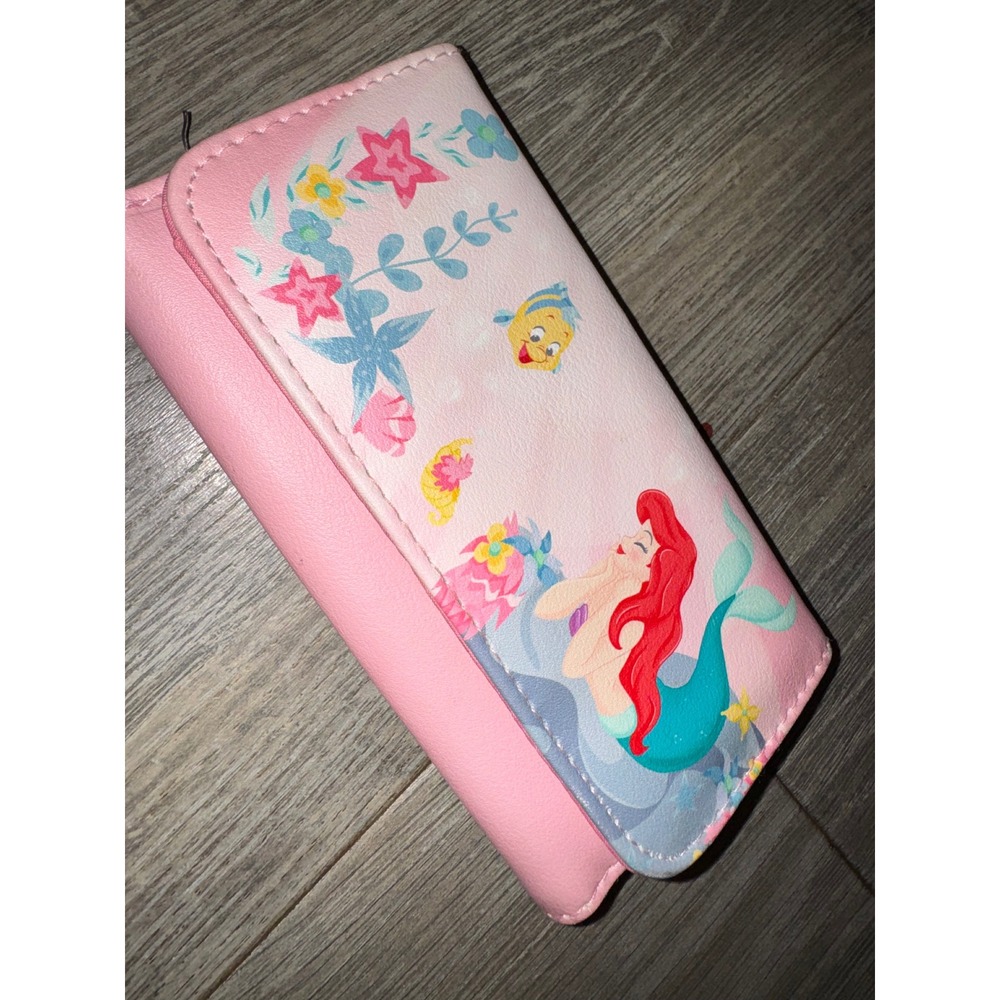 Disney Loungefly The Little Mermaid Ariel Flap Wallet Pink Faux Leather Flounder